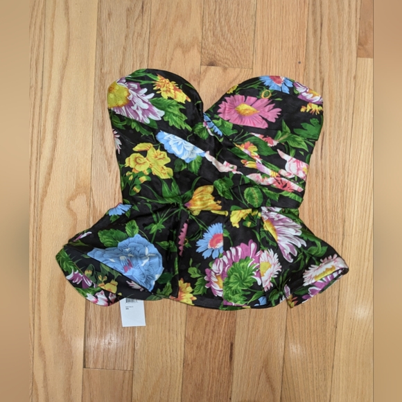 12. NWT RONNY KOBO TARA STRAPLESS FLORAL PEPLUM TOP - Picture 5 of 8